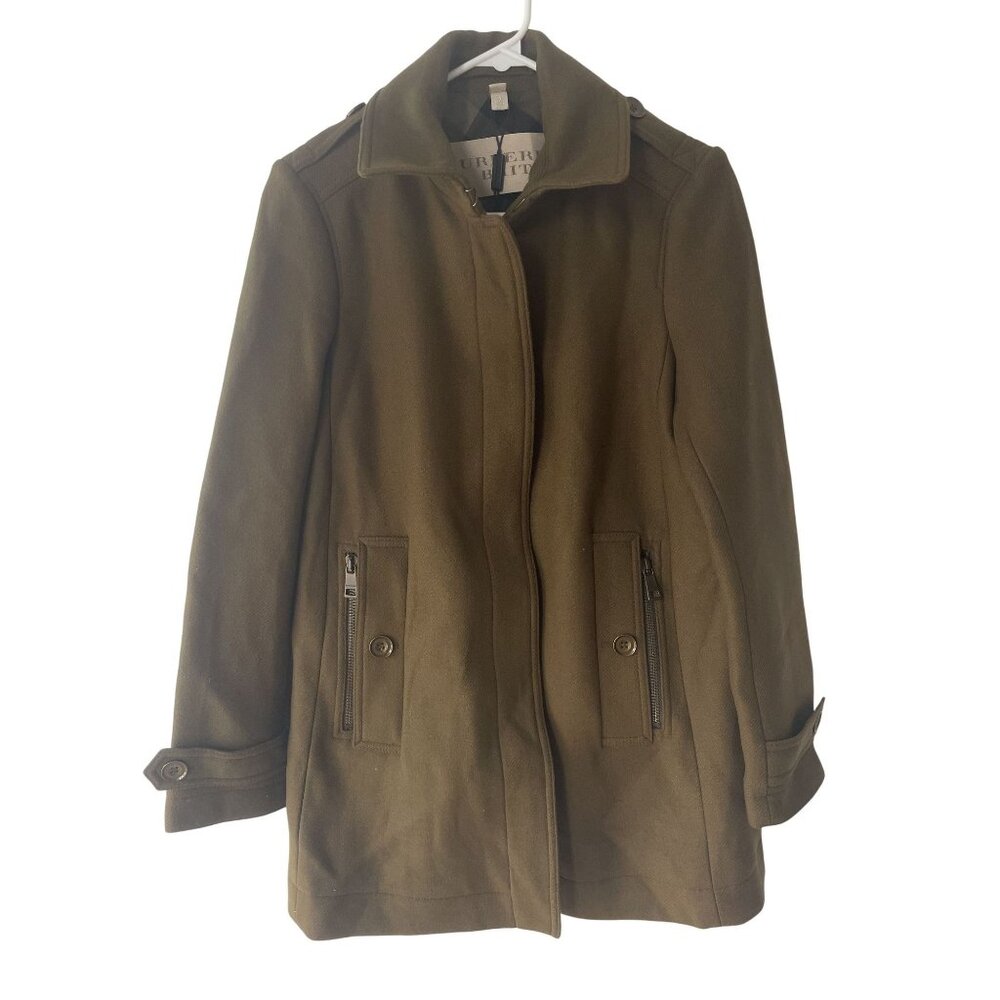 Burberry Olive Green Button & Zip Wool Blend Jacket